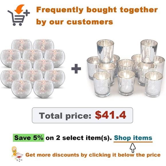 Silver Votive Candle Holders, Mercury Glass Tealight Candle Holder Set of 12 - Picture 6 of 7